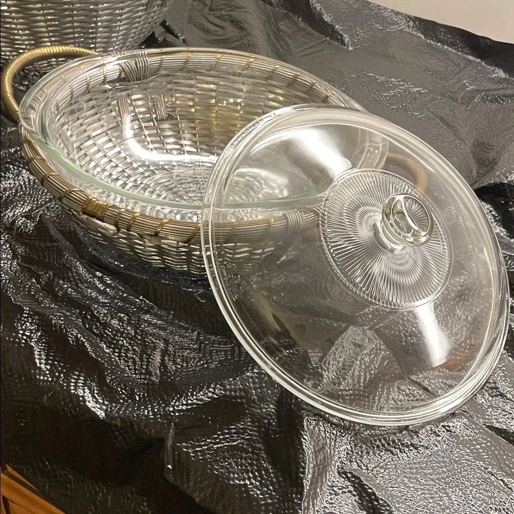 Versace Silver and Gold Woven Basket with Handles. - Picture 9 of 12